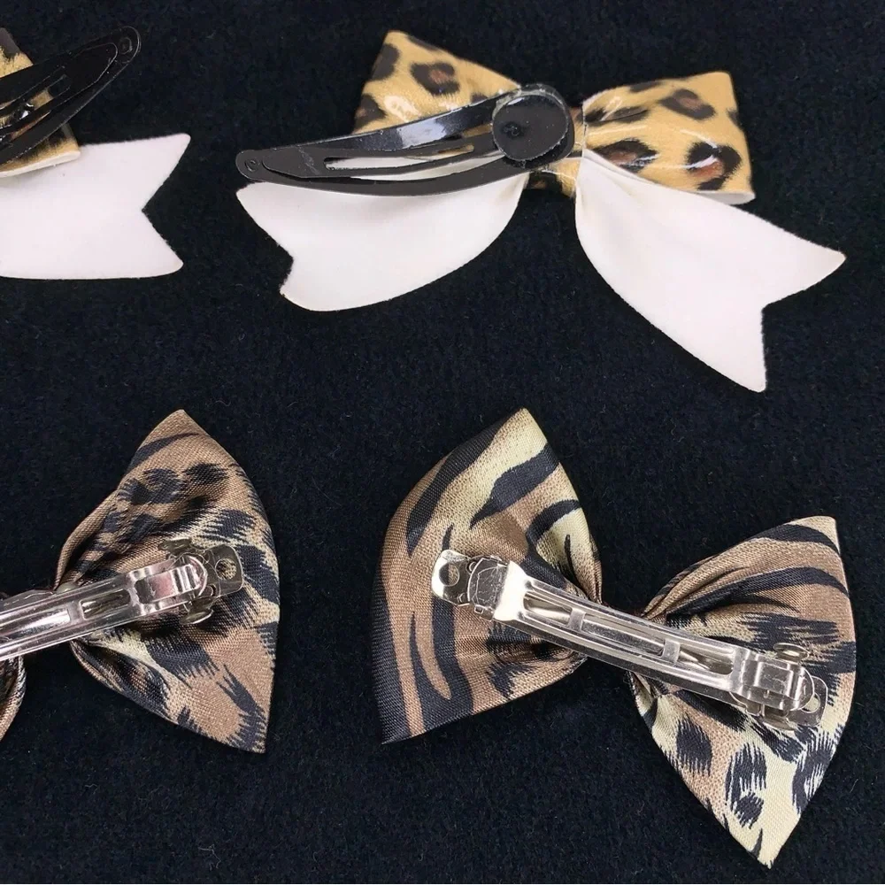 Lot Of 4 Animal Print Hair Bows Leopard Tiger Rockabilly Psychobilly Goth